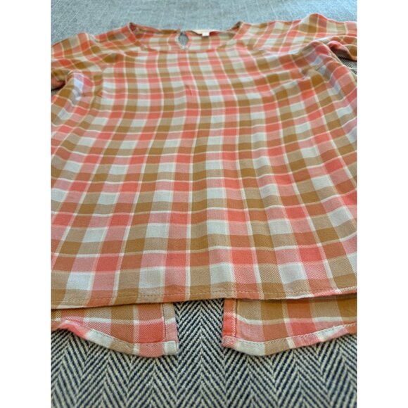 Lauren Conrad Womens Pink & Orange Plaid Bell Sleeve Blouse With Back Slit - Picture 5 of 15
